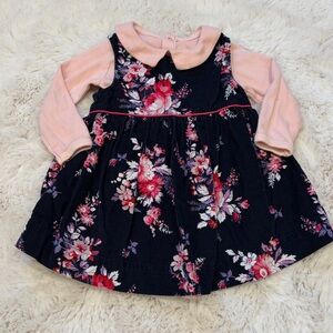 GAP Baby Navy Floral Corduroy Dress 6-12 months & Pureborn Pink Onesie Outfit